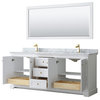 80"DBL Bath Vanity White, Carrara Countertop, Sinks, 70" Mirror, Gold Trim