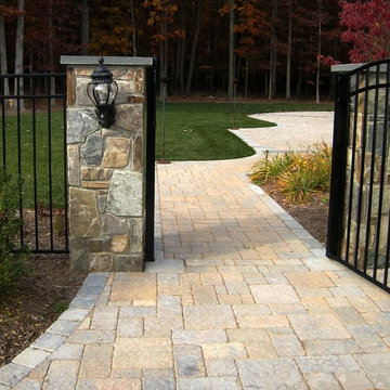 Bordered Paver Walkway to Backyard Paver Pool Deck