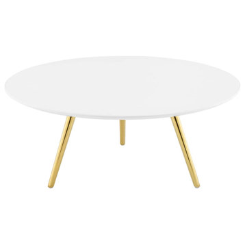 Lippa 36" Round Wood Top Coffee Table With Tripod Base, Gold White