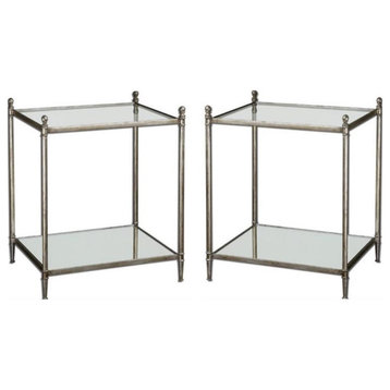Home Square Mirrored Glass End Table in Antiqued Silver - Set of 2