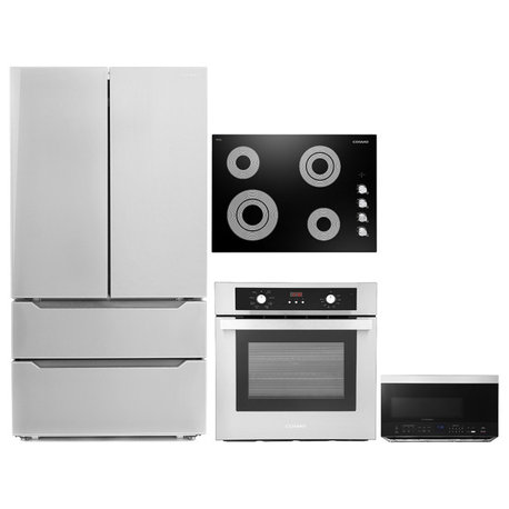 4 Piece, 30" Electric Cooktop 24" Wall Oven 30" Microwave & Refrigerator