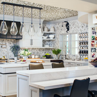 75 Beautiful Wallpaper Ceiling Kitchen With Two Islands Pictures Ideas July Houzz