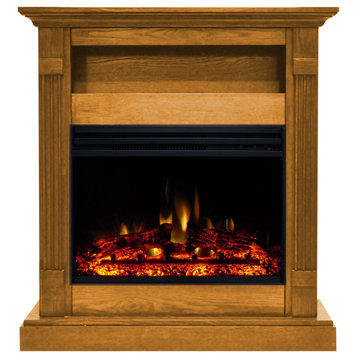 Sienna 34" Electric Fireplace Heater With Mantel, Multicolor Flames, Teak
