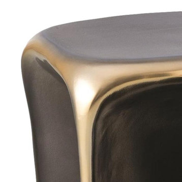 Modern Minimalist Pinched Cube Accent Table Gold Black 16" Pedestal Geometric