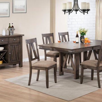 8 Piece Brown Wood Rectangle Dinette Dining Room Table, 6 Side Chairs & Server S