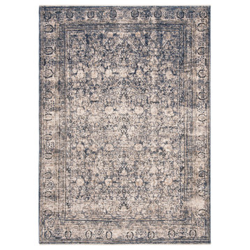 Vintage Oushak Vos233M Vintage Distressed Rug, Navy and Ivory, 6'7"x6'7" Round