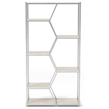 Furniture of America Hopple Metal 7-Shelf Bookcase in Chrome and White