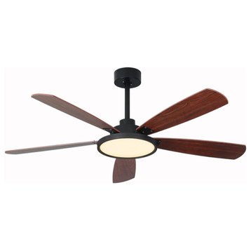 52" Indoor Led Ceiling Fan with Lamp and Remote Control, White, Dia31.9"