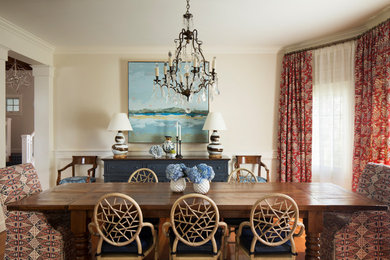 Inspiration for a mid-sized coastal light wood floor and brown floor enclosed dining room remodel in San Francisco with beige walls