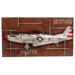 Old Modern Handicraft - 1943 Mustang P-51 Fighter 3D Model Painting Frame - This 1943 Grey Mustang P-51 was an American long-range, single-seat fighter and fighter-bomber used during World War II, the Korean War and other conflicts. From late 1943, P-51Bs and P-51Cs were used by the USAAF's Eighth Air Force to escort bombers in raids over Germany, roles in which the Mustang helped ensure Allied air superiority in 1944. The realism of this 3D 1943 Mustang P-51 painting is incredible. Upon closer look, you will notice the plane is exposed out from the frame along with other details such as propeller, wings, cockpit, landing wheels, and the word mustang fighter imprinted on the frame. It is completely handmade from tin and painted to give it an authentic look. It�ll make a good wall decoration piece for your home or office. A must-have for the collector and enthusiast!