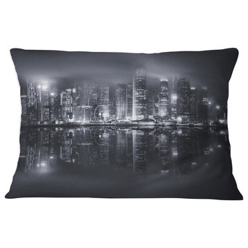 Hong Kong Black and White Skyline Cityscape Throw Pillow, 12"x20"