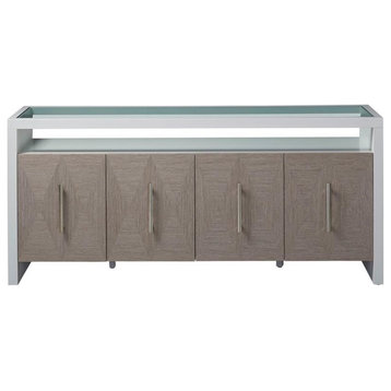 Universal Furniture Porter Wood Sideboard with Glass Inset Top in Beige