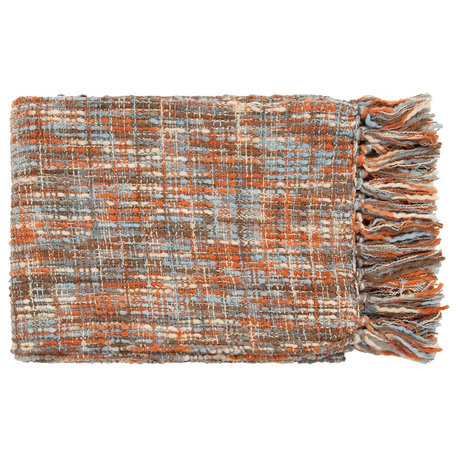 Tabitha by Surya Throw Blanket, Burnt Orange/Pale Blue