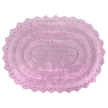 DII 24x17" Oval Modern Cotton Small Crochet Bath Mat in Mauve Purple