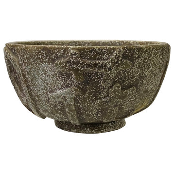 Natural Olive Green Mix Stone Carved Round Display Bowl Hws2067