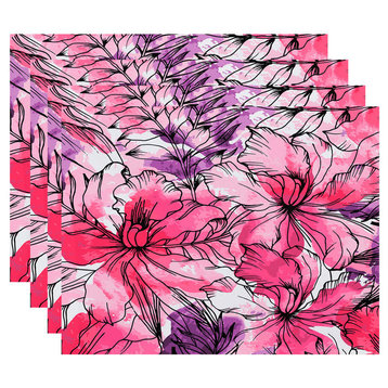 18"x14" Zentangle, Floral Print Placemats, Set of 4, Purple