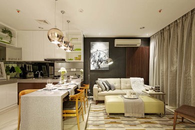Inspiration for a contemporary open concept living room remodel in Other with black walls