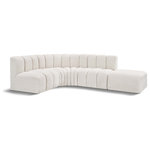 Meridian Furniture - Arc Boucle Fabric Upholstered 5-Pc. L-Shaped Modular Sectional, Cream - Give your living room or den the perfect blend of style and versatility with this Arc boucle fabric curved modular Sectional. Part of the Arc modular furniture collection, this Sectional comes upholstered in rich cream boucle fabric and features deep channel tufting that adds a touch of luxury while enhancing comfort and support. A seamless combination of form and function, this chair can be used with other Arc pieces to create a myriad of configurations in your well-curated room.