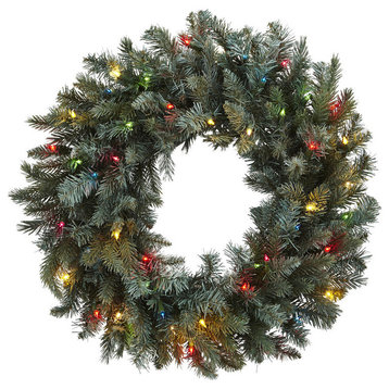 30" Pine Wreath With Colored Lights