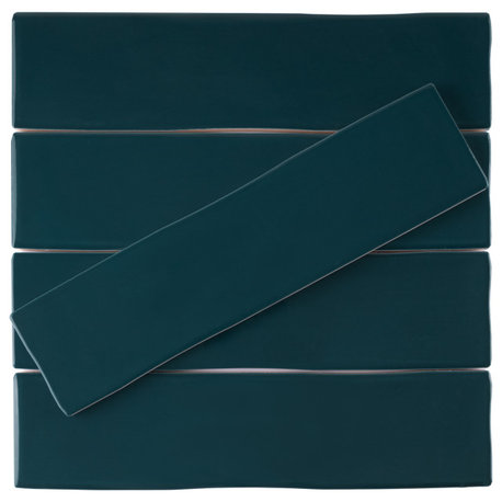 Kezma White Handmade Ceramic Wall Tile 3"x12" Subway Tile, Blue, 1 Box