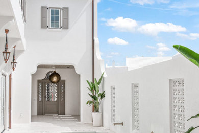 Inspiration for a mediterranean tile and custom-shaped pool fountain remodel in Other