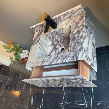Mrs Nicola Wall Mount Calacatta Viola Marble Vanity One and Two Marble Drawers