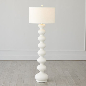 Elegant White Ceramic Stacked Orbs Floor Lamp 60 in Curvy Modern Minimalist