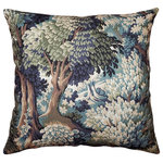 Pillow Decor - Somerset Woods by Day Throw Pillow 20x20 - This 20 inch square throw pillow is brought to life with a wonderful forest scene is blues, greens, creams and browns. Made from a 100% cotton and backed with a soft, solid-color, cream cotton canvas, this richly forested throw pillow will invite you to escape it all.FEATURES: