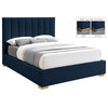 Pierce Linen Textured Fabric Upholstered Bed, Navy, Queen
