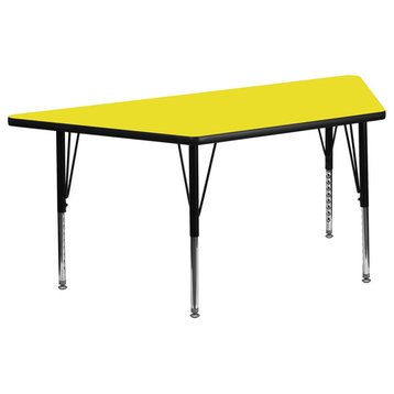 25.5''W x 46.25''L Trapezoid Yellow HP Laminate Activity Table-Adj. Legs