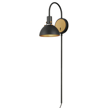 Dawn One Light Wall Sconce in Antique Brass / Black
