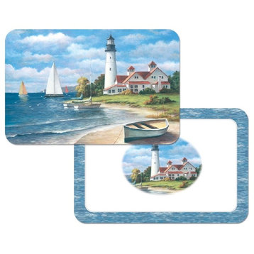 Reversible Plastic Wipe Clean Placemats, Lighthouse Mural, Set of 4