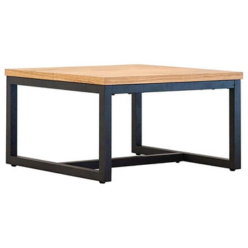 Limari Home Fagan Square Low Metal & Veneer End Table in Oak/Black Finish