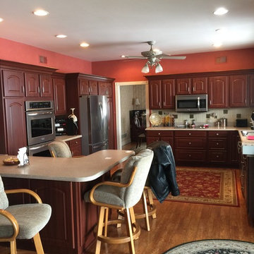 cabinet refacing--cherry with arch design
