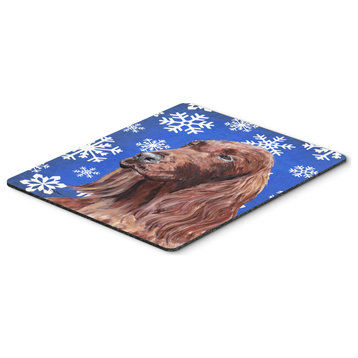 Irish Setter Blue Snowflake Winter Mouse Pad/Hot Pad/Trivet