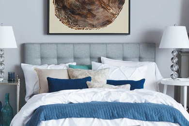 Inspiration for a large contemporary master bedroom remodel in San Francisco with gray walls