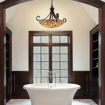 3Form Scrolls With Finials, 31" Round Bowl Pendant With Scrolls in Bathroom