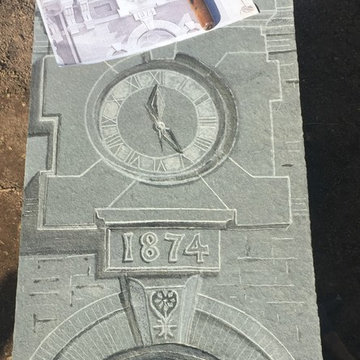 Bluestone Bench; Stone Carving -Lenapi Hall Clock: Process Photo
