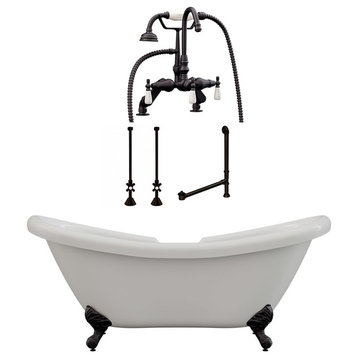 68" Double Slipper Clawfoot Tub, Deck Mount Plumbing Package, Oil Rubbed Bronze