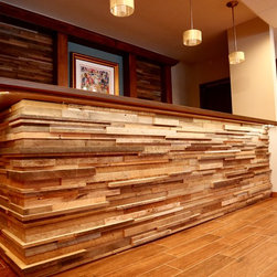 Reclaimed Timber Tile Paneling in a Modern Reception Area - Wall Panels