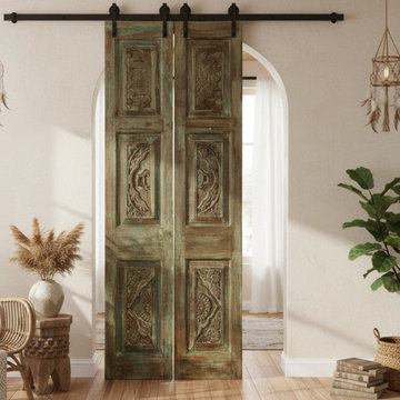 Rustic Carved Reclaimed Wood Barn Doors