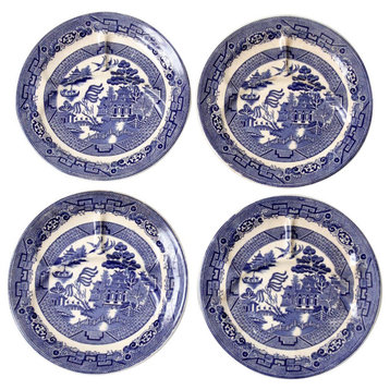 Consigned, Vintage Allerton's Blue Willow Divided Plates Set of 4