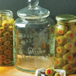 Etched Glass Olive Jar - Kitchen Canisters And Jars