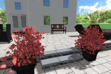 This is an example of a mid-sized contemporary full sun backyard stone landscaping in Other with a fire pit for spring.