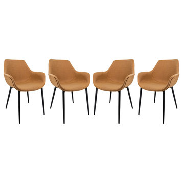 Modern Leather Dining Arm Chair, Metal Legs Set of 4, Light Brown, EC26BR4