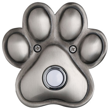 Solid Brass Paw Print Doorbell in 4 Finishes, Pewter