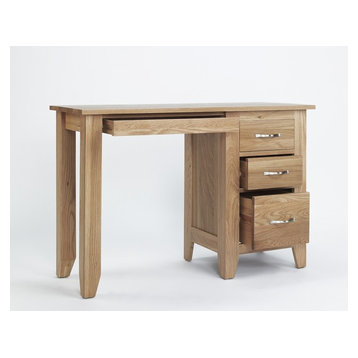 Carefully crafted solid Sherwood Oak Pedestal Dressing Table - 3 Drawers Stainle