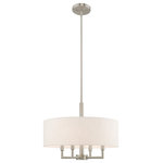 Livex Lighting - Livex Lighting Brushed Nickel 4-Light Pendant Chandelier - This 4 light pendant from the Meridian collection has a clean, crisp look and contemporary appeal. The sleek design and angular arm feature a brushed nickel finish. The hand crafted oatmeal fabric hardback shade offers warm light for your surroundings.