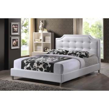 Baxton Studio Carlotta White Modern Bed With Upholstered Headboard, Full