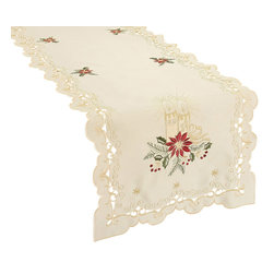 Xia Home Fashions - Golden Glow Embroidered Cutwork Christmas Table Runner, 16"x36" - Table Runners
